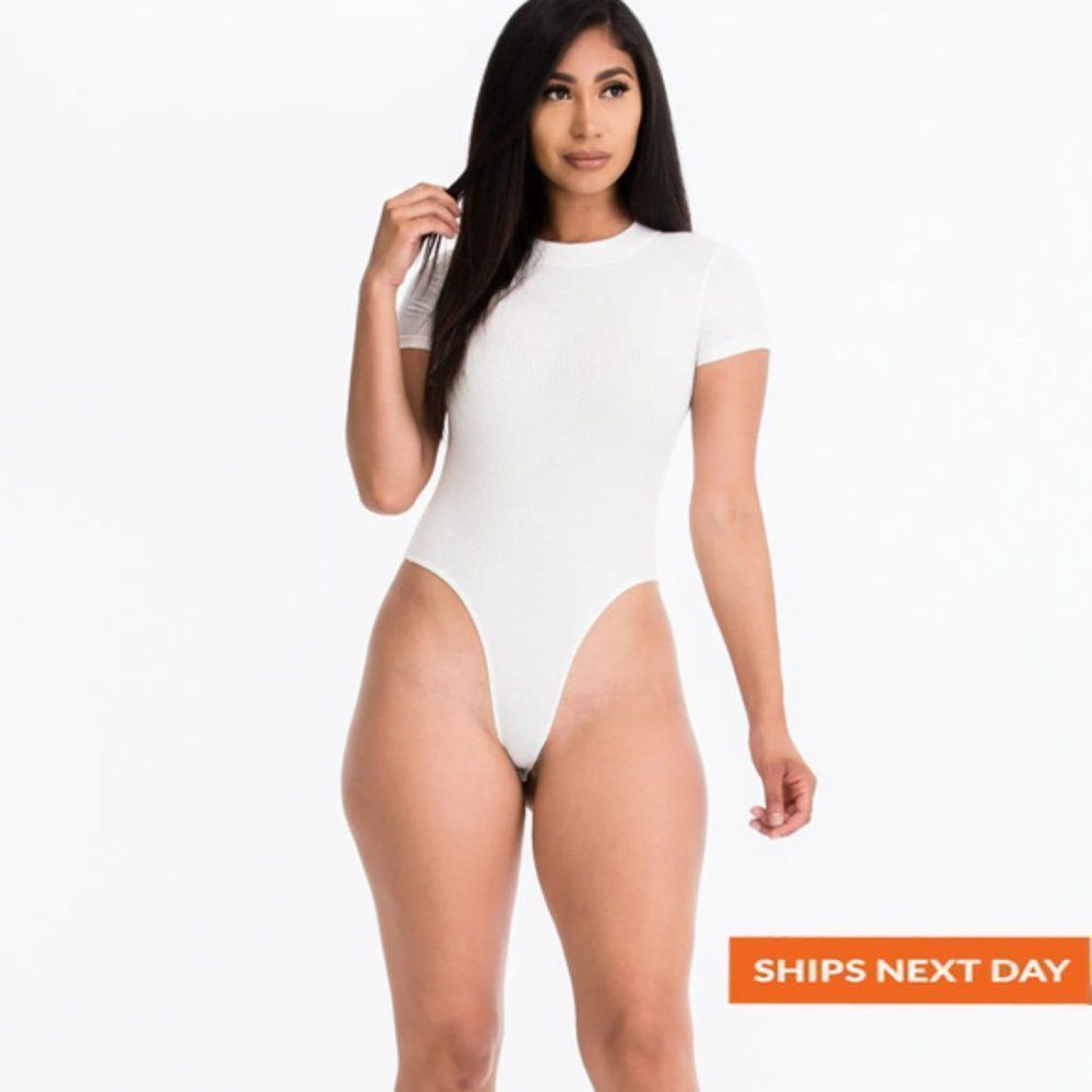 Luxe Feel Short Sleeve Mock Neck Rib-Knit Bodysuit